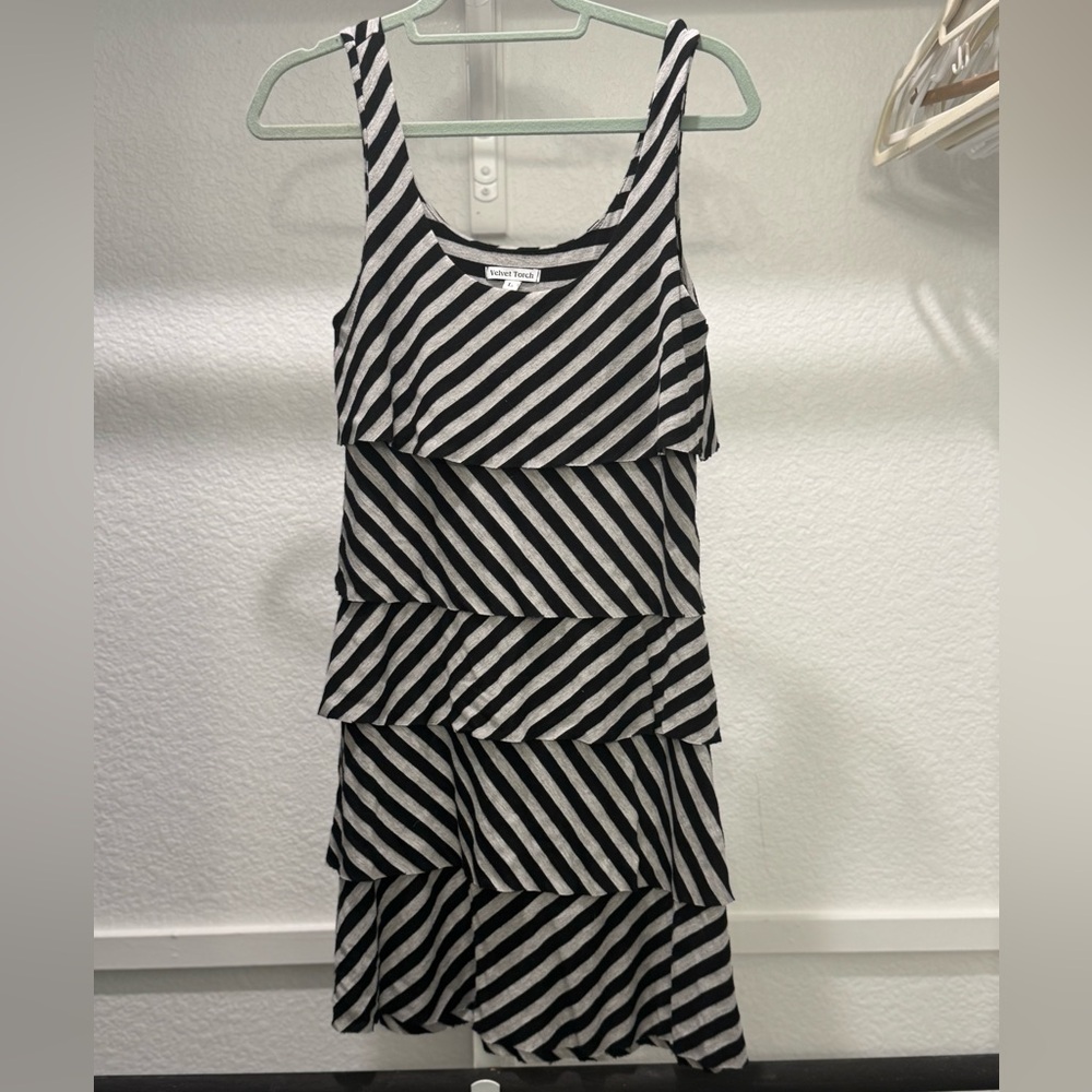 Velvet Torch Sleeveless Tiered Striped Mini Dress - L